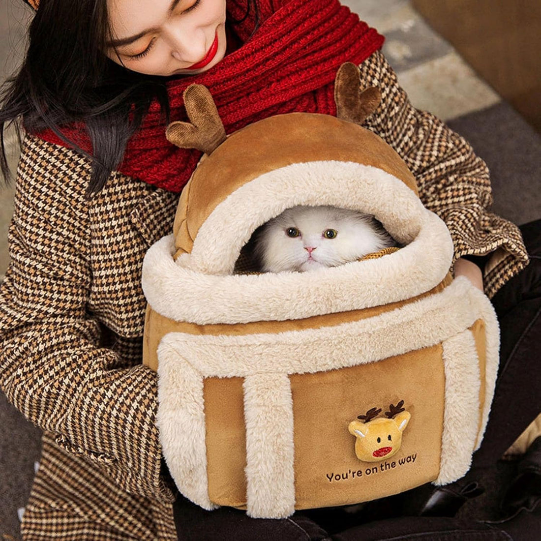 Plush Winter Pet Carrier Backpack With Hand Warmers