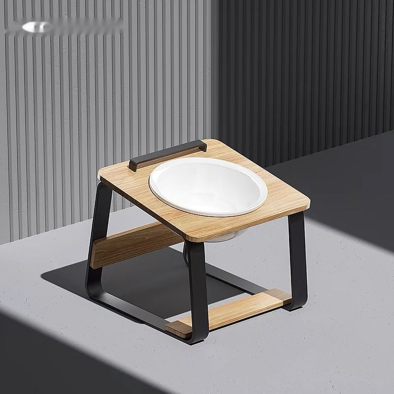 Ceramic Double Pet Bowl Elevated Feeding Stand Spine Support