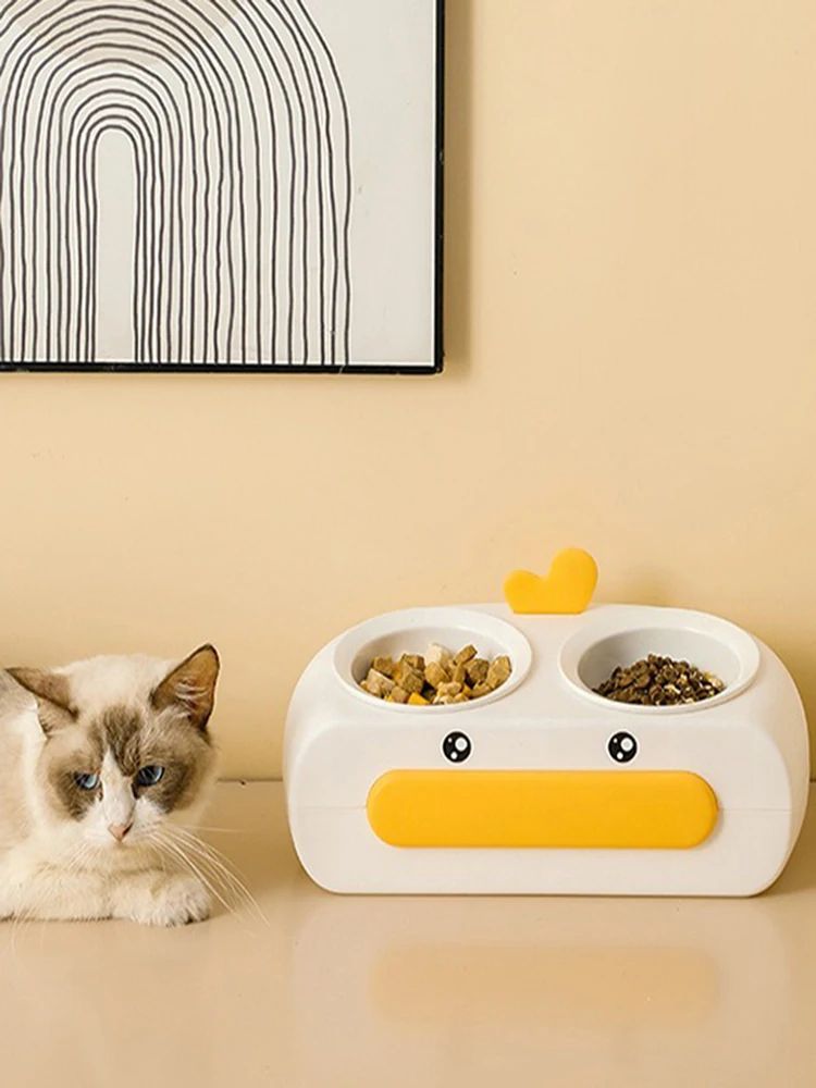 Duck Design Double Pet Bowl Food And Water Feeder