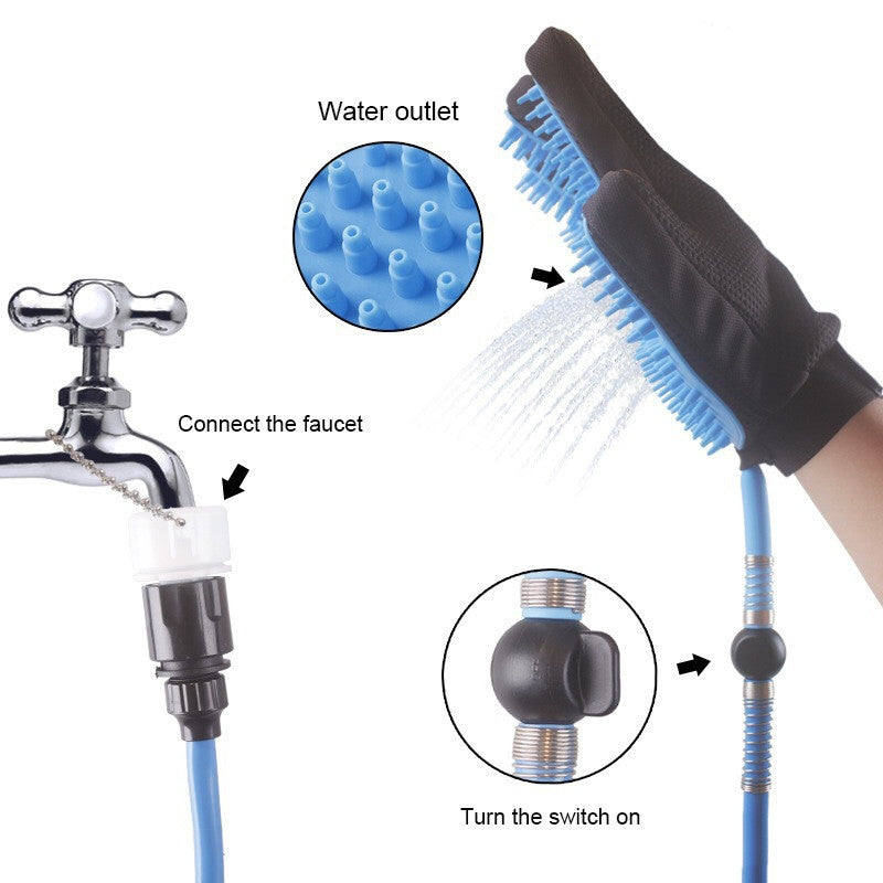 Pet Five Finger Shower Gloves With Spray Bath Massage Brush