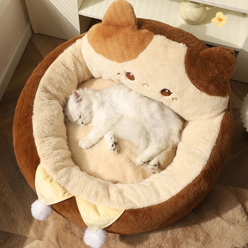 Round Warm Pet Sofa Cushion Bed For Indoor Pets