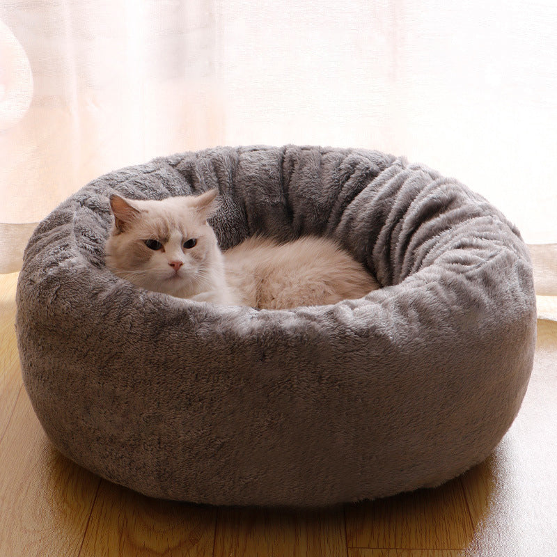 Pet Donut Plush Bed Warm Round Cushion For Pets