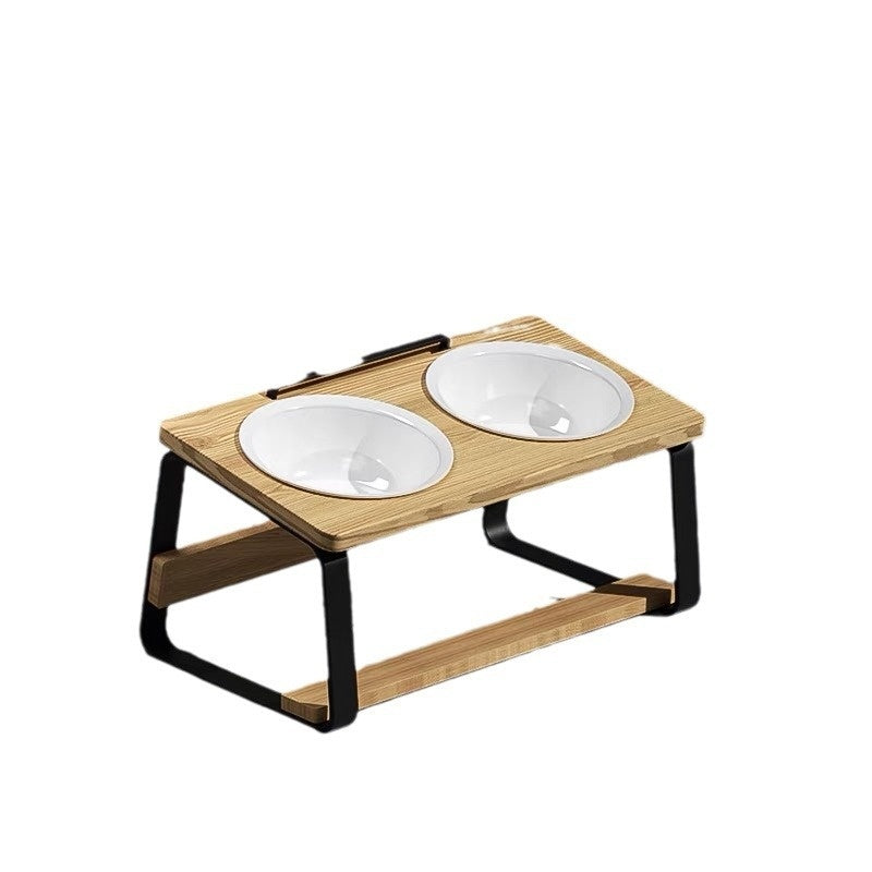 Ceramic Double Pet Bowl Elevated Feeding Stand Spine Support