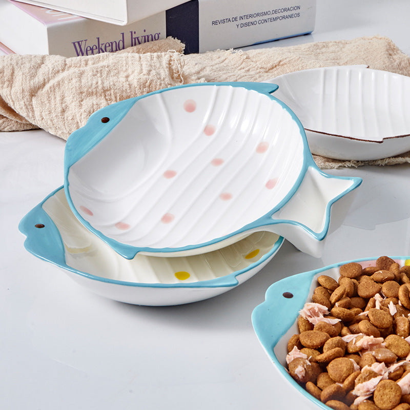 Fish-Shaped Ceramic Pet Feeding Bowl