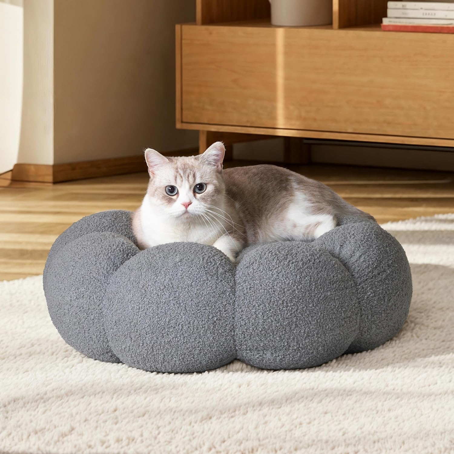 Fluffy Donut Calming Pet Bed Washable Non-Slip
