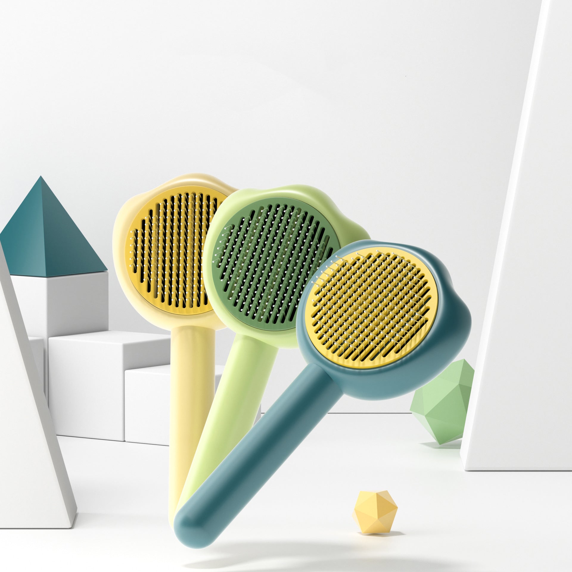 Pet Self Cleaning Grooming Brush With Needle Comb Handle